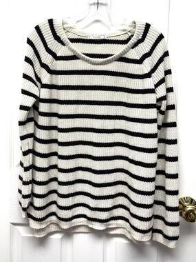 Pull and Bear Sweater Fisherman Stripe Crew Neck Knit Pullover Loose Fit Size M